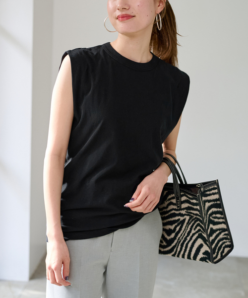 FRAMeWORK(フレームワーク)の「ATON/エイトン FRESCA SINGLE JERSEY TANKTOP(Tシャツ/カットソー・レディース・ブラック/ライトグレー/イエロー・FREE)」の8枚目の写真