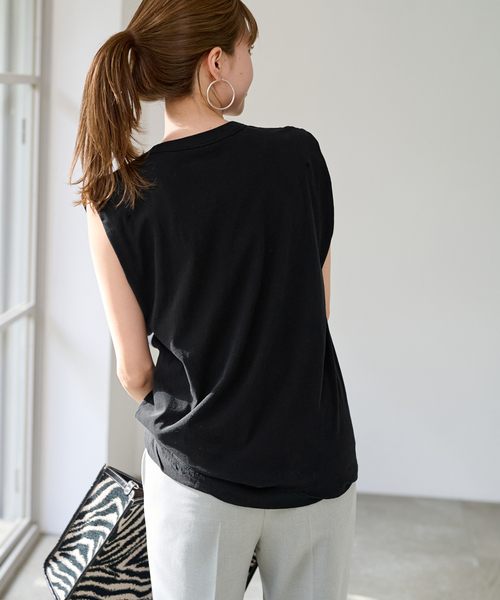 FRAMeWORK(フレームワーク)の「ATON/エイトン FRESCA SINGLE JERSEY TANKTOP(Tシャツ/カットソー・レディース・ブラック/ライトグレー/イエロー・FREE)」の10枚目の写真