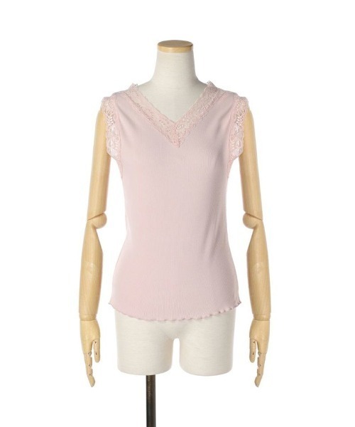 F i.n.t（フィント）の「レース使いテレコタンクトップ/F&A/fint　フィント（タンクトップ・レディース・ライトグレー/ライトピンク/アイボリー・FREE）」の3枚目の写真