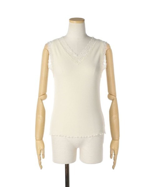 F i.n.t（フィント）の「レース使いテレコタンクトップ/F&A/fint　フィント（タンクトップ・レディース・ライトグレー/ライトピンク/アイボリー・FREE）」の2枚目の写真