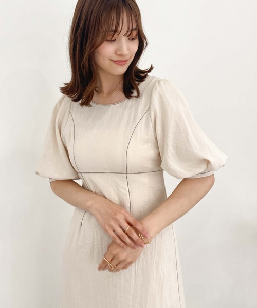 archives(アルシーヴ)の「バックリボン配色ステッチワンピース(ワンピース・レディース・テラコッタ/アイボリー/ブラック・MEDIUM)」の12枚目の写真