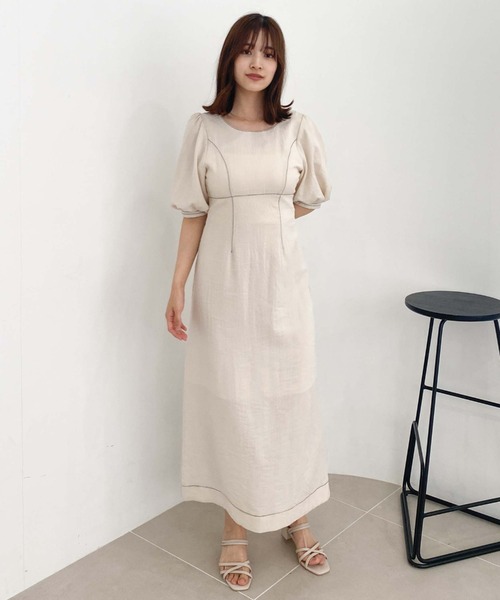 archives(アルシーヴ)の「バックリボン配色ステッチワンピース(ワンピース・レディース・テラコッタ/アイボリー/ブラック・MEDIUM)」の5枚目の写真