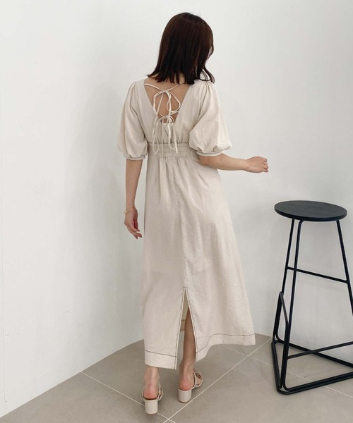 archives(アルシーヴ)の「バックリボン配色ステッチワンピース(ワンピース・レディース・テラコッタ/アイボリー/ブラック・MEDIUM)」の7枚目の写真