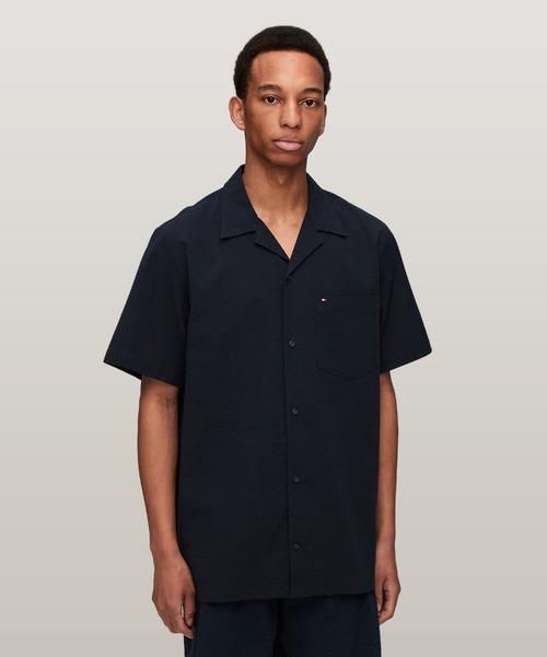 【セール】シアサッカーソリッドショートスリーブシャツ（シャツ/ブラウス）｜TOMMY HILFIGER（トミーヒルフィガー）
