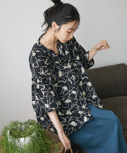 CRAFT STANDARD BOUTIQUE（クラフトスタンダードブティック）の「インド綿アソート柄シャツチュニック（チュニック・レディース・ブラック/アイボリー・FREE）」の2枚目の写真