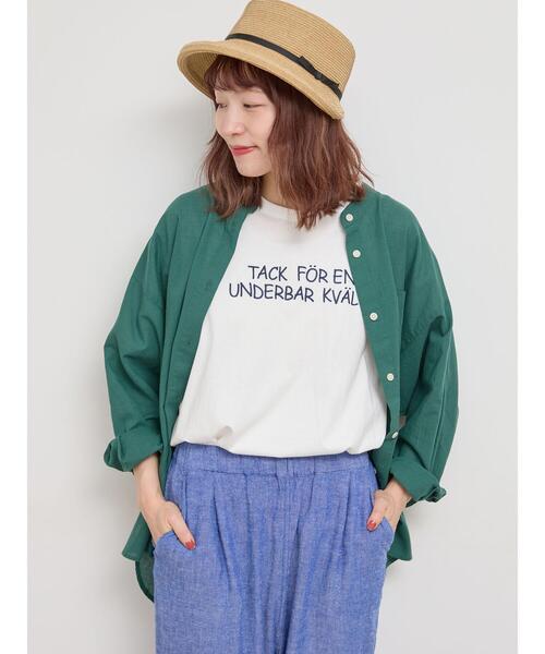 Samansa Mos2（サマンサ モスモス）の「【UVカット/接触冷感】バンドカラーゆるシャツ（シャツ/ブラウス・レディース・ブラック/オフホワイト/オレンジ/ブルー/グリーン・F）」の4枚目の写真