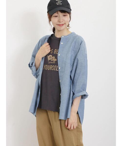 Samansa Mos2（サマンサ モスモス）の「【UVカット/接触冷感】バンドカラーゆるシャツ（シャツ/ブラウス・レディース・ブラック/オフホワイト/オレンジ/ブルー/グリーン・F）」の7枚目の写真