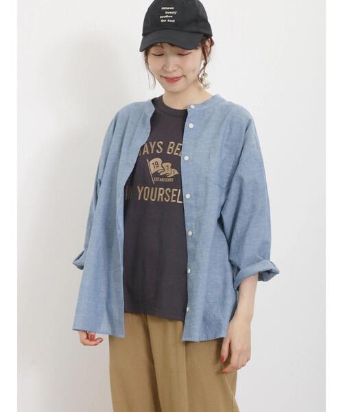 Samansa Mos2（サマンサ モスモス）の「【UVカット/接触冷感】バンドカラーゆるシャツ（シャツ/ブラウス・レディース・ブラック/オフホワイト/オレンジ/ブルー/グリーン・F）」の8枚目の写真