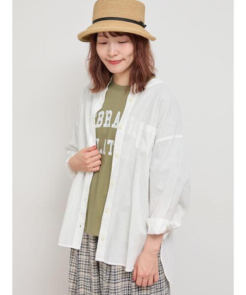 Samansa Mos2（サマンサ モスモス）の「【UVカット/接触冷感】バンドカラーゆるシャツ（シャツ/ブラウス・レディース・ブラック/オフホワイト/オレンジ/ブルー/グリーン・F）」の18枚目の写真