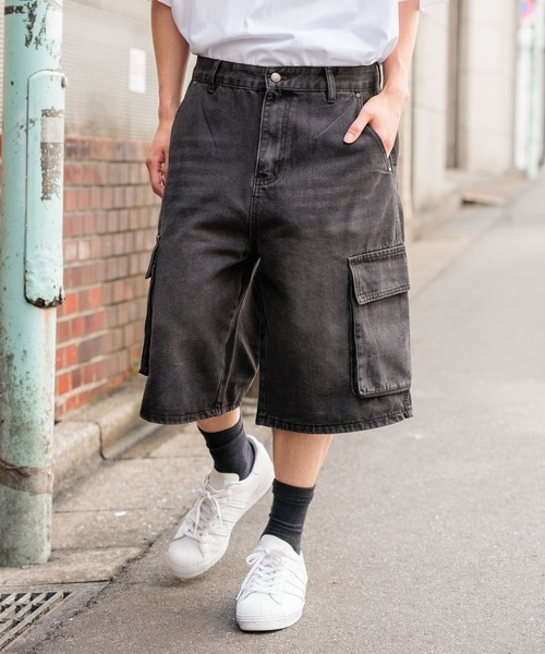 ALAND(エーランド)の「【UNISEX】Filluminate/デニムカーゴ ショートパンツ(デニムパンツ・メンズ・インディゴブルー/ブラック/ブルー・MEDIUM/SMALL)」の2枚目の写真