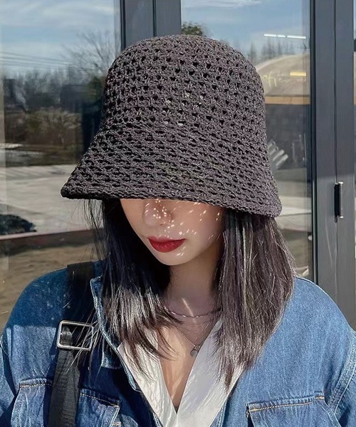 CORNERS(コーナーズ)の「透かし編みペーパーバケットハット(ハット・レディース・ブラック/ライトベージュ/ベージュ・FREE)」の2枚目の写真