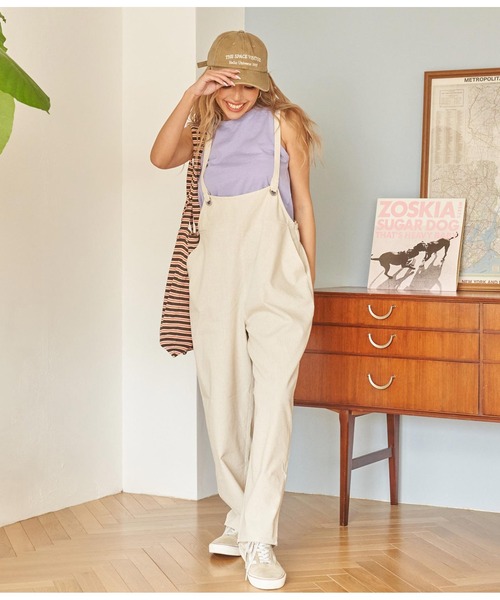 anap mimpi(アナップミンピ)の「ハイウエスト サスペンダー サロペット パンツ(サロペット/オーバーオール・レディース・アイボリー/カーキ/ネイビー・FREE)」の1枚目の写真