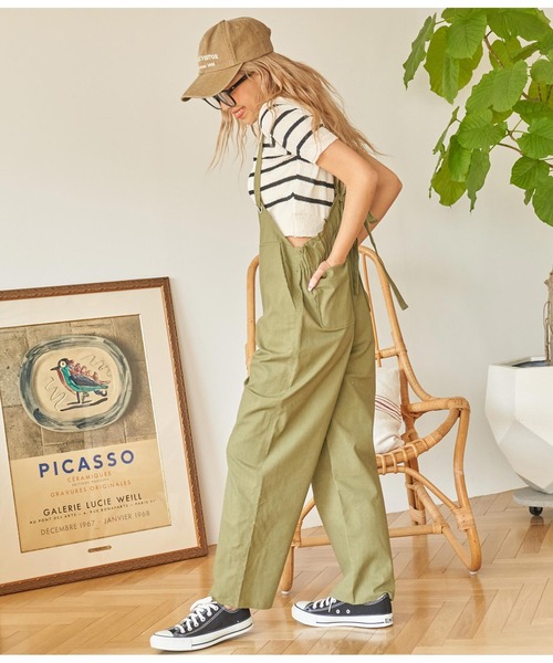 anap mimpi(アナップミンピ)の「ハイウエスト サスペンダー サロペット パンツ(サロペット/オーバーオール・レディース・アイボリー/カーキ/ネイビー・FREE)」の21枚目の写真