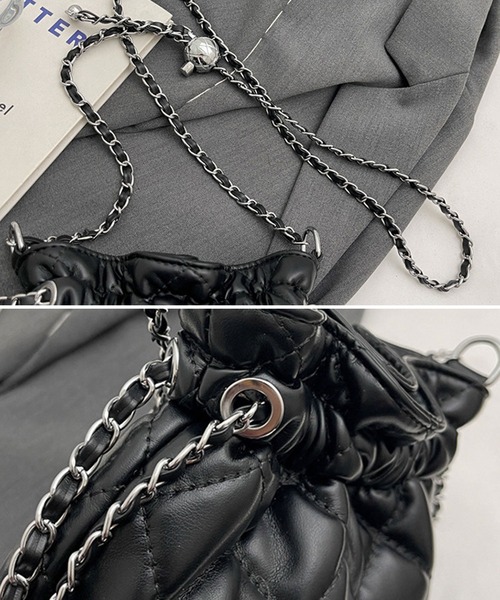 florist（フローリスト）の「タッセルチャームがかわいい♪キルトレザー巾着ショルダーバッグ（ショルダーバッグ・レディース・ホワイト/ピンク/シルバー/ブラック・FREE）」の8枚目の写真