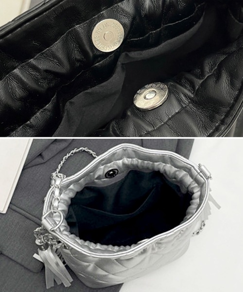 florist（フローリスト）の「タッセルチャームがかわいい♪キルトレザー巾着ショルダーバッグ（ショルダーバッグ・レディース・ホワイト/ピンク/シルバー/ブラック・FREE）」の9枚目の写真