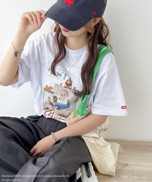 tシャツ 「THE SATURDAY EVENING POST」Road block アートワークデザイン グラフィックプリントTシャツ レディース THE SATURDAY EVENING POST』×クラシカルエルフ 別注