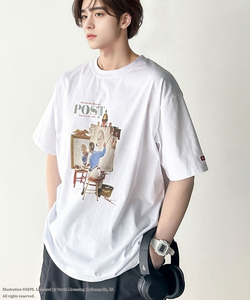 classicalelf(クラシカルエルフ)の「『THE SATURDAY EVENING POST』×クラシカルエルフ 別注グラフィックTシャツ 【Rockwell's Triple Self-Portrait Reprint】(Tシャツ/カットソー・レディース・チャコール/ホワイト・MEDIUM/LARGE/SMALL/X-LARGE)」の9枚目の写真