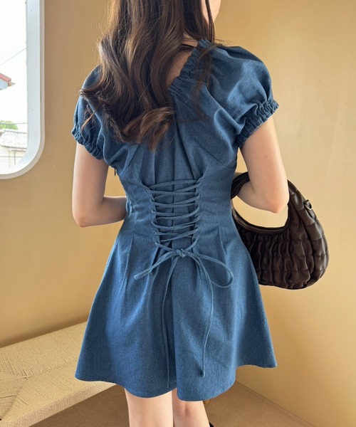 one after another NICE CLAUP（ワンアフターアナザーナイスクラップ）の「チョーカー付きバックレースアップミニワンピース（ワンピース・レディース・ピンク系その他/ブルー/グレー/ブラック系その他・FREE）」の8枚目の写真