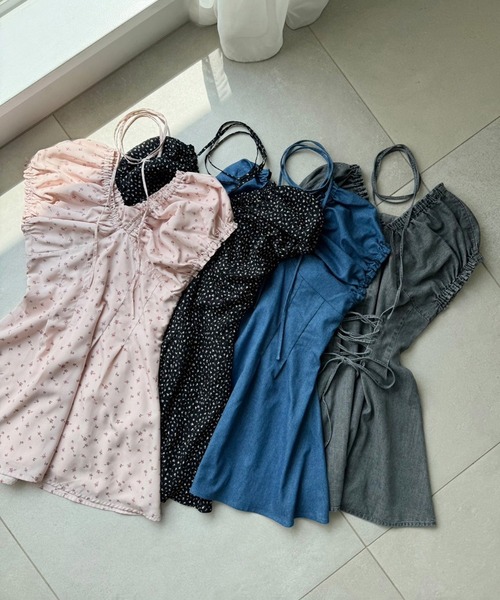 セール】チョーカー付きバックレースアップミニワンピース（ワンピース