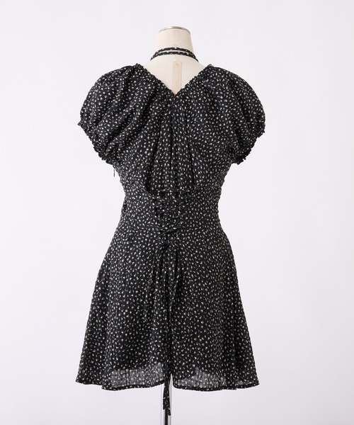 セール】チョーカー付きバックレースアップミニワンピース