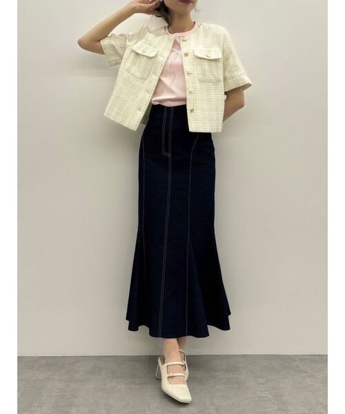 dazzlin（ダズリン）の「ハーフスリーブツイードシェイプジャケット（ノーカラージャケット・レディース・オフホワイト/ブラック/ピンク・FREE）」の11枚目の写真