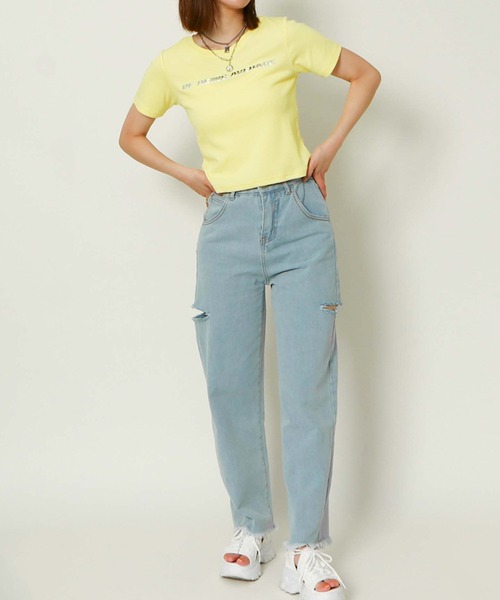 GORGE(ゴージ)の「メタルロゴテレコTOPS(Tシャツ/カットソー・レディース・サックスブルー/イエロー/オフホワイト/ネイビー・F)」の6枚目の写真