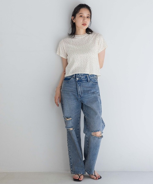 LOWRYS FARM(ローリーズファーム)の「パターンメッシュSS 141125(Tシャツ/カットソー・レディース・グレー/アイボリー・FREE)」の4枚目の写真