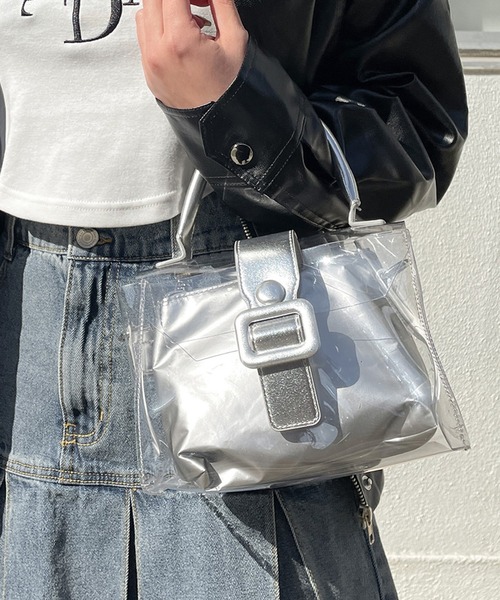 GORGE（ゴージ）の「《スクエアバックル×クリア》エクス2ｗａｙＢａｇ（ハンドバッグ・レディース・シルバー/クリアブラック・F）」の2枚目の写真
