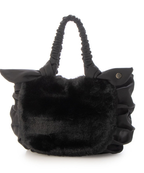 cache cache(カシュ カシュ)の「カシュカシュ cachecache / 下がりリボンエコファーコンビラウンドトート(トートバッグ・レディース・アイボリー/ブラック/グレー/ベージュ系その他・FREE)」の3枚目の写真