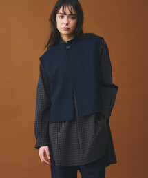 LE GLAZIK | コットンブロード ラッフルシャツチュニック CHECK WOMEN