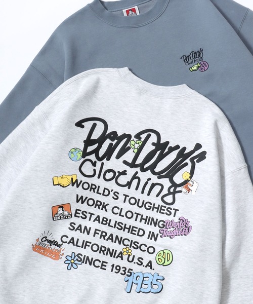 【セール】BEN DAVIS/ベンデイビス GRATEFUL CREW/オーバーサイズ 裏起毛 ストリート バックプリント ロゴ ワンポイント刺繍 スウェット トレーナー/レディース メンズ（スウェット）｜BEN DAVIS（ベンデイビス）