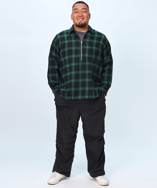 B&T CLUB(ビーティークラブ)の「大きいサイズ 長袖 オーバーシャツ ネルオンブレ ハーフジップ(シャツ/ブラウス・メンズ・ブラウン/ホワイト/グリーン・X2(4L~5L)/X1(3L~4L)/X3(6L~7L)/X4(8L~9L))」の22枚目の写真