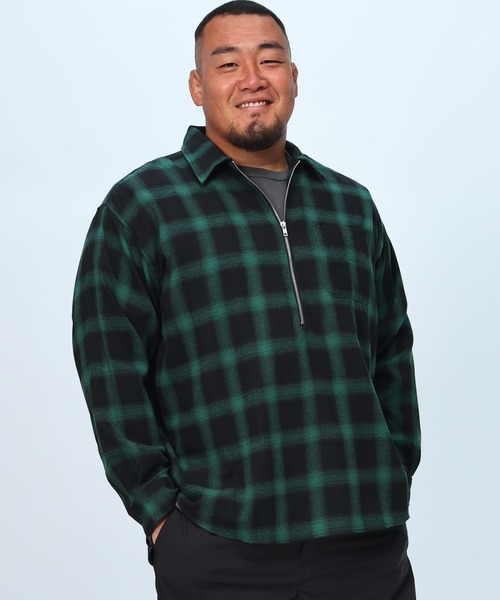 B&T CLUB(ビーティークラブ)の「大きいサイズ 長袖 オーバーシャツ ネルオンブレ ハーフジップ(シャツ/ブラウス・メンズ・ブラウン/ホワイト/グリーン・X2(4L~5L)/X1(3L~4L)/X3(6L~7L)/X4(8L~9L))」の17枚目の写真