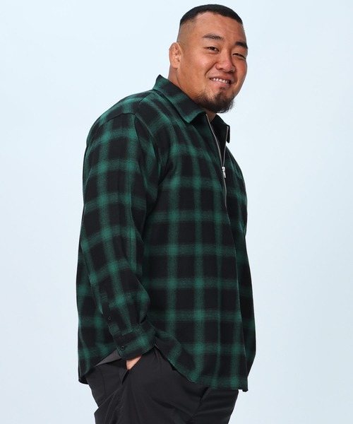B&T CLUB(ビーティークラブ)の「大きいサイズ 長袖 オーバーシャツ ネルオンブレ ハーフジップ(シャツ/ブラウス・メンズ・ブラウン/ホワイト/グリーン・X2(4L~5L)/X1(3L~4L)/X3(6L~7L)/X4(8L~9L))」の18枚目の写真
