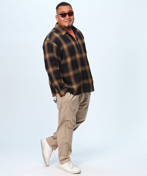 B&T CLUB(ビーティークラブ)の「大きいサイズ 長袖 オーバーシャツ ネルオンブレ ハーフジップ(シャツ/ブラウス・メンズ・ブラウン/ホワイト/グリーン・X2(4L~5L)/X1(3L~4L)/X3(6L~7L)/X4(8L~9L))」の13枚目の写真