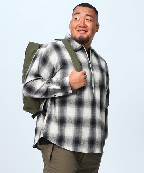 B&T CLUB(ビーティークラブ)の「大きいサイズ 長袖 オーバーシャツ ネルオンブレ ハーフジップ(シャツ/ブラウス・メンズ・ブラウン/ホワイト/グリーン・X2(4L~5L)/X1(3L~4L)/X3(6L~7L)/X4(8L~9L))」の4枚目の写真