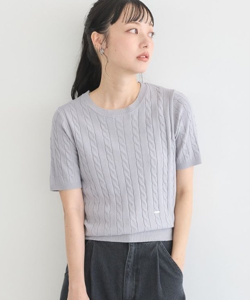 美品】 23区 ニット ケーブルニット プルオーバー 半袖 クルー