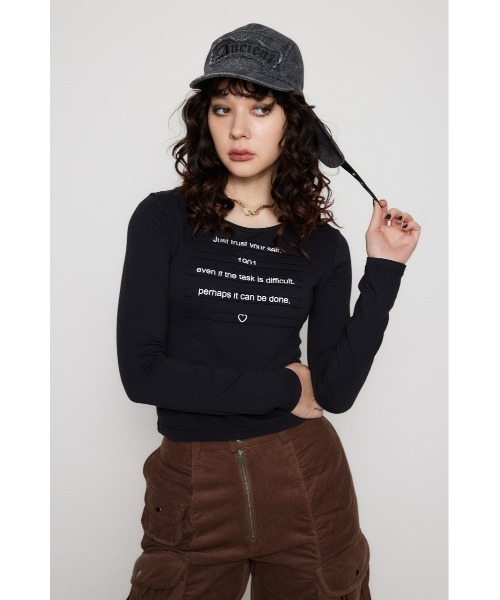 LAGUA GEM(ラグアジェム)の「OVERLAP FONT ロングTシャツ(Tシャツ/カットソー・レディース・ホワイト/ブラック/グレー・FREE)」の8枚目の写真