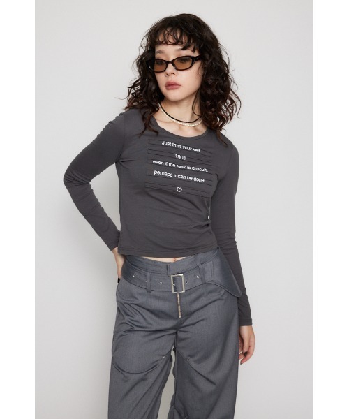 LAGUA GEM(ラグアジェム)の「OVERLAP FONT ロングTシャツ(Tシャツ/カットソー・レディース・ホワイト/ブラック/グレー・FREE)」の5枚目の写真