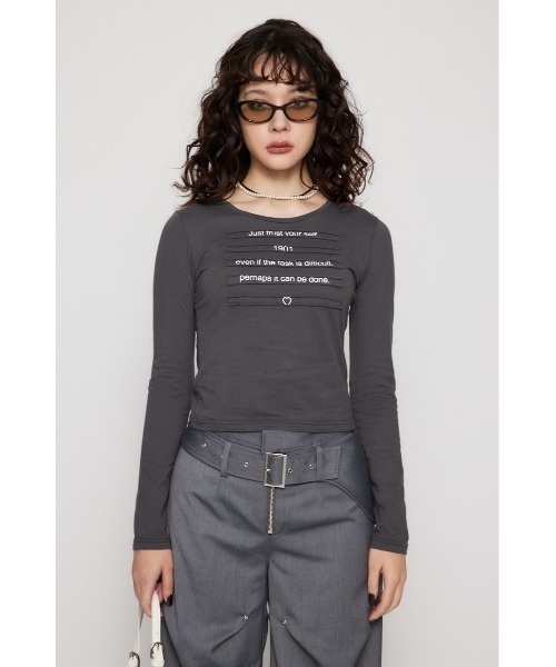LAGUA GEM(ラグアジェム)の「OVERLAP FONT ロングTシャツ(Tシャツ/カットソー・レディース・ホワイト/ブラック/グレー・FREE)」の4枚目の写真