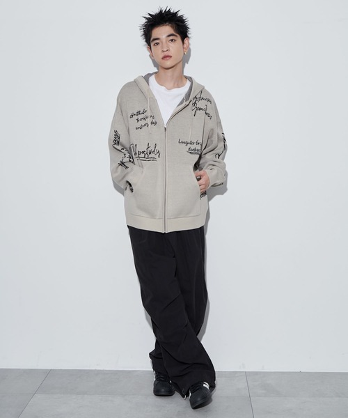 WEGO(ウィゴー)の「WEGO/ジャガードロゴジップパーカー(カーディガン/ボレロ・メンズ・ホワイト/ブラック・MEDIUM/LARGE)」の3枚目の写真