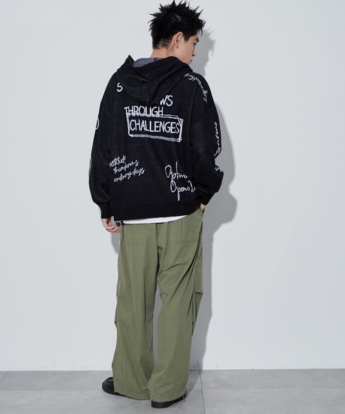 WEGO(ウィゴー)の「WEGO/ジャガードロゴジップパーカー(カーディガン/ボレロ・メンズ・ホワイト/ブラック・MEDIUM/LARGE)」の4枚目の写真