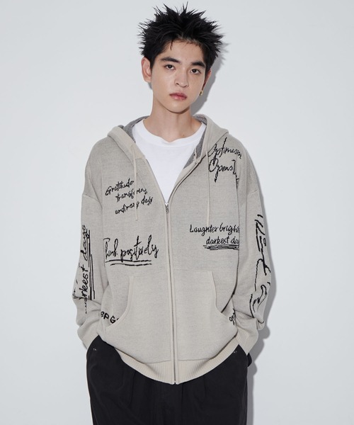 WEGO(ウィゴー)の「WEGO/ジャガードロゴジップパーカー(カーディガン/ボレロ・メンズ・ホワイト/ブラック・MEDIUM/LARGE)」の5枚目の写真