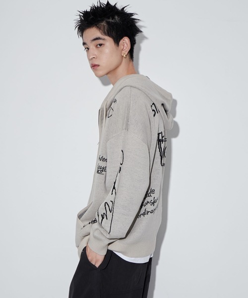 WEGO(ウィゴー)の「WEGO/ジャガードロゴジップパーカー(カーディガン/ボレロ・メンズ・ホワイト/ブラック・MEDIUM/LARGE)」の6枚目の写真
