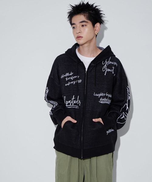 WEGO(ウィゴー)の「WEGO/ジャガードロゴジップパーカー(カーディガン/ボレロ・メンズ・ホワイト/ブラック・MEDIUM/LARGE)」の9枚目の写真