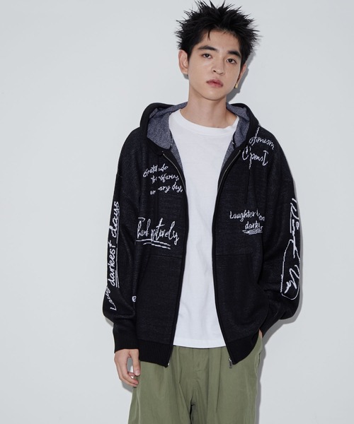 WEGO(ウィゴー)の「WEGO/ジャガードロゴジップパーカー(カーディガン/ボレロ・メンズ・ホワイト/ブラック・MEDIUM/LARGE)」の11枚目の写真