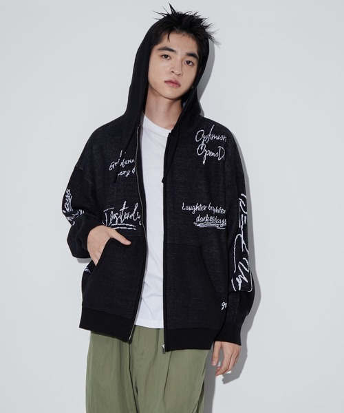 WEGO(ウィゴー)の「WEGO/ジャガードロゴジップパーカー(カーディガン/ボレロ・メンズ・ホワイト/ブラック・MEDIUM/LARGE)」の12枚目の写真