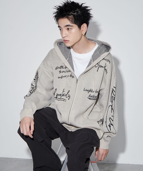 WEGO(ウィゴー)の「WEGO/ジャガードロゴジップパーカー(カーディガン/ボレロ・メンズ・ホワイト/ブラック・MEDIUM/LARGE)」の21枚目の写真