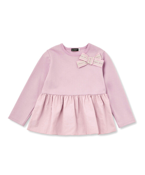 【セール】ポンチタフタペプラム切り替えリボントレーナー(90~150cm)（スウェット）｜BeBe（ベベ）