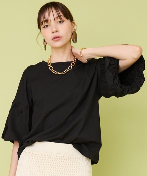 JETSET SOLO PLUS （ジェットセットソロプラス）の「【JETSET SOLO PLUS】接触冷感バルーンスリーブカットソー（Tシャツ/カットソー・レディース・オフホワイト/ブラック/グレイッシュベージュ・FREE）」の9枚目の写真